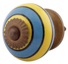 Turquoise And Yellow Striped Ceramic Dresser Knobs